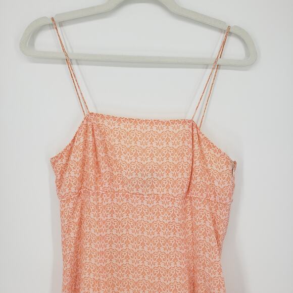 Vintage Y2K Express A Line Maxi Dress 4 Tiered Ruffle Flounce Hem Orange Damask - Picture 4 of 9